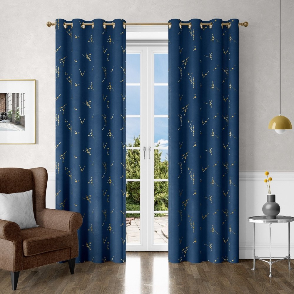 Gold Constellation Grommet Blackout Thermal Curtains | 2 Panels | Ready ...